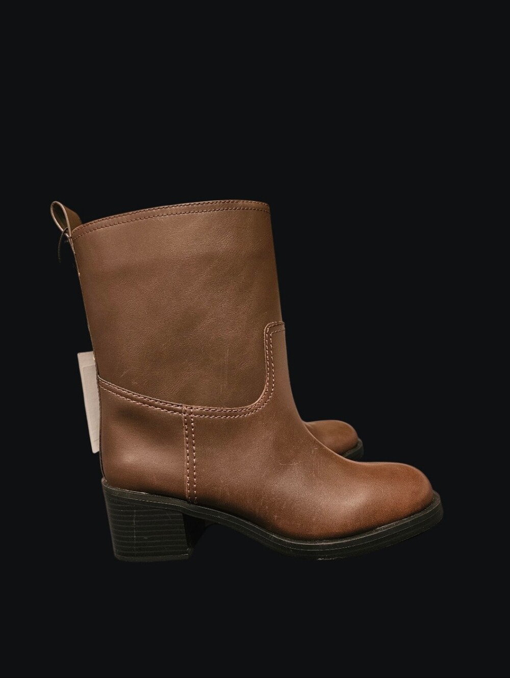 H&M Women's Classic Brown Mid-Calf Block Heel Boots